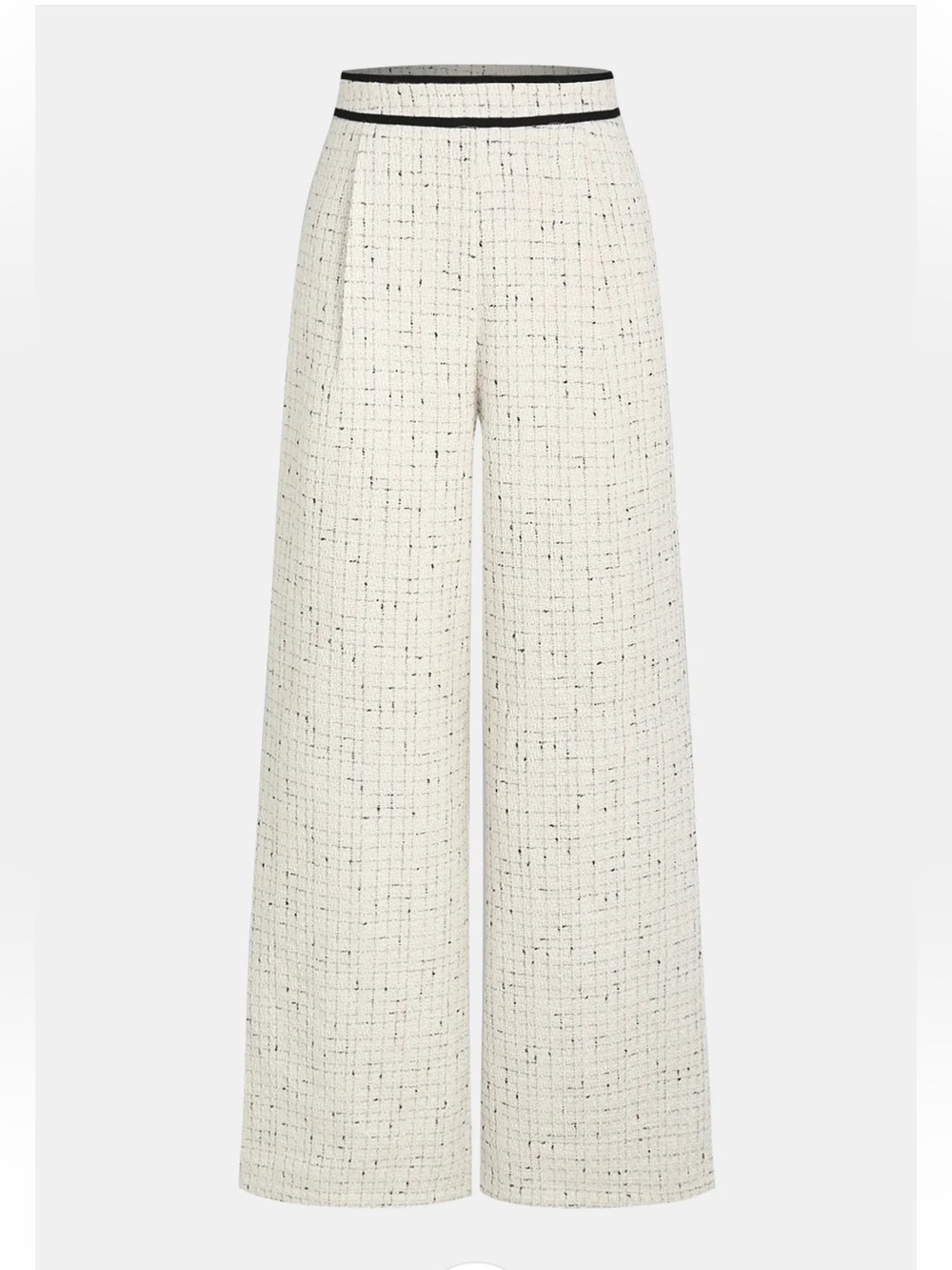 Textured Wide-Leg Cream Pants with Contrast Waistband